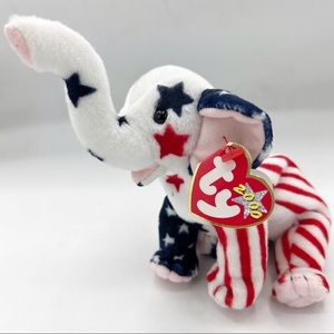 Ty Vintage Y2K Beanie RIGHTY the Elephant Patriotic Red, White & Blue Plush